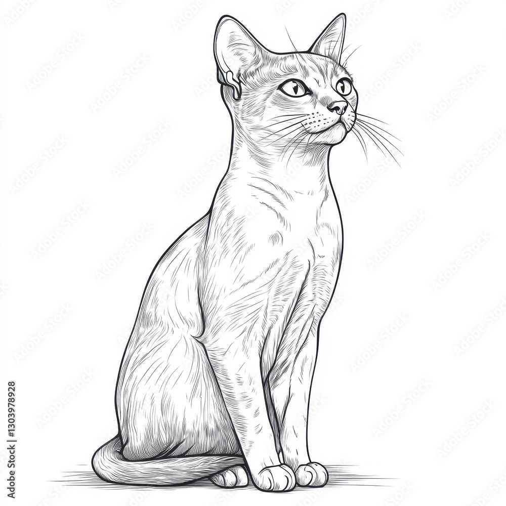 Obraz premium Abyssinian cat coloring page for kids realistic style fun activity indoor eye-level creative learning
