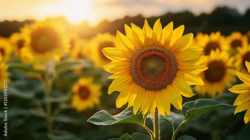 Fototapeta premium Sunflowers blooming in summer field, capturing nature beauty