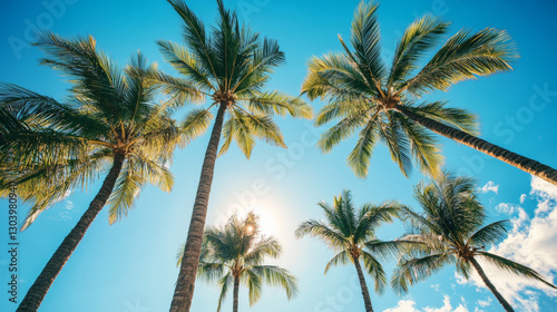 Wallpaper Mural Tall palm trees against bright blue sky with sunlight Torontodigital.ca