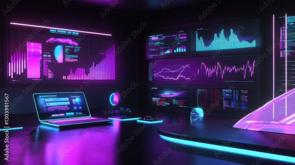 Virtual classroom designed with glowing technology and data visualizations for immersive learning experiences Virtual classroom designed with glowing technology and data visualizations for immersive learning experiences