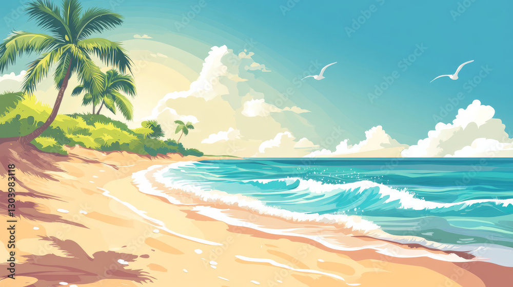 Fototapeta premium sunny beach day with palm trees and gentle waves