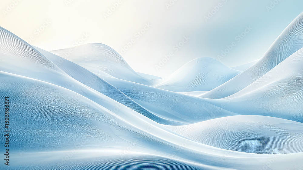 Obraz premium Futuristic abstract landscape with soft blue waves and smooth curves