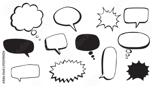 Speech bubble set. Hand drawn doodle vector illustration.
