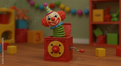 Clown Popping Out of a Jack-in-the-box Toy in Playroom Setting