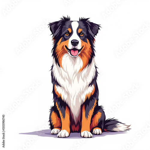 Cute Australian Shepherd Dog Vector Cartoon illustration
