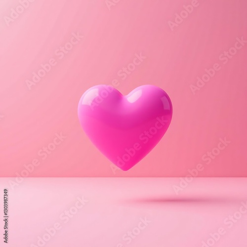 Pink heart floating in mid-air against a soft pink backdrop, feminine, ethereal