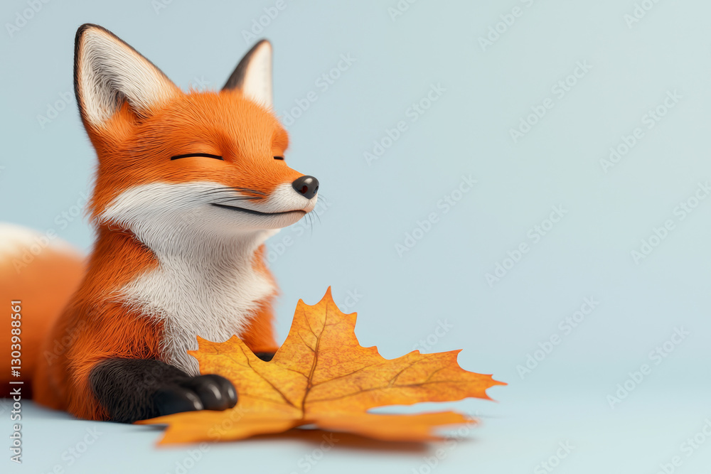 Obraz premium Joyful fox playing with leaf feeling autumn season with sweet smile