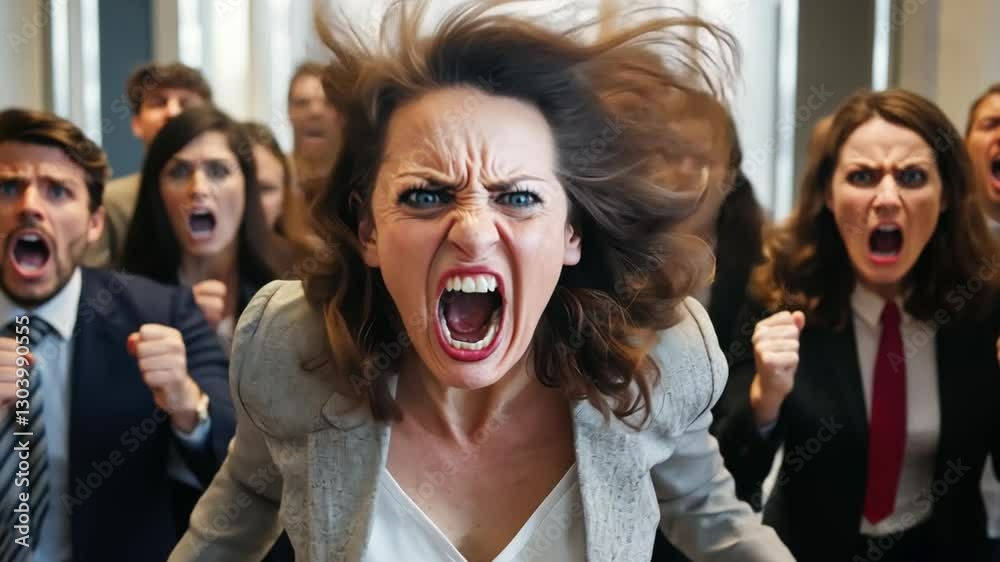 Rage of a Business Crowd: An intense, close-up shot captures the collective fury of a diverse group of businesspeople. Their faces contorted in expressions of anger and frustration. Rage of a Business Crowd: An intense, close-up shot captures the collective fury of a diverse group of businesspeople. Their faces contorted in expressions of anger and frustration.