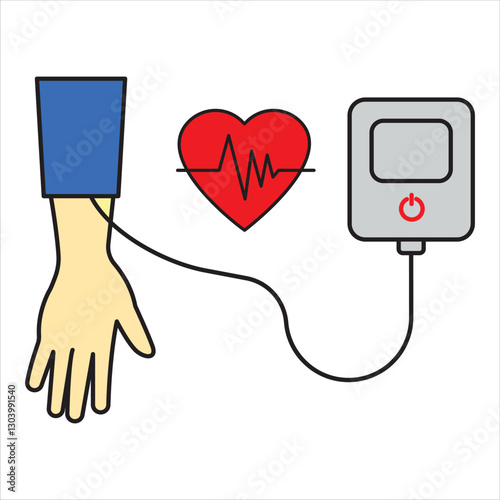 Blood pressure concept with blood pressure meter and heart, vector illustration in flat style