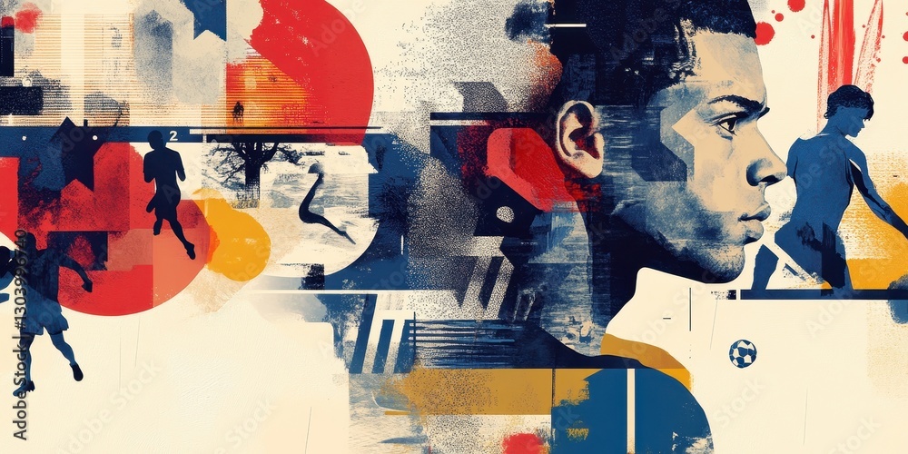 Fototapeta premium Abstract illustration of a soccer player with running figures and shapes