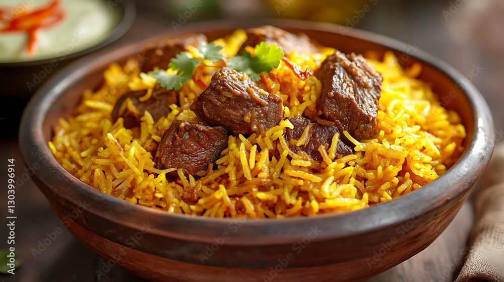 Serving of Savory Rice and Meat Dish Garnished with Cilantro Serving of Savory Rice and Meat Dish Garnished with Cilantro