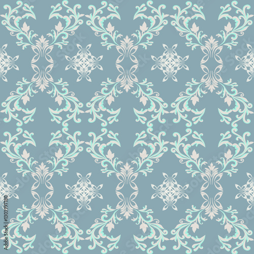 Green and turquoise floral vintage seamless damask pattern. Vintage wallpaper in baroque style. Victorian style. Idea for wallpaper, textiles, rugs, carpet, and curtains.