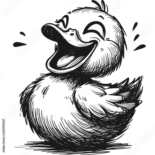 Duck laugh line art drawing ink sketch vector hand drawn illustration background