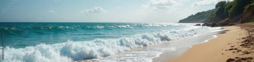 Fototapeta premium Stunning Michigan shoreline with waves crashing , blue, green, natural