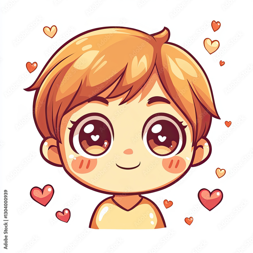 Cute chibi style character with love struck expression and hearts Cute chibi style character with love struck expression and hearts