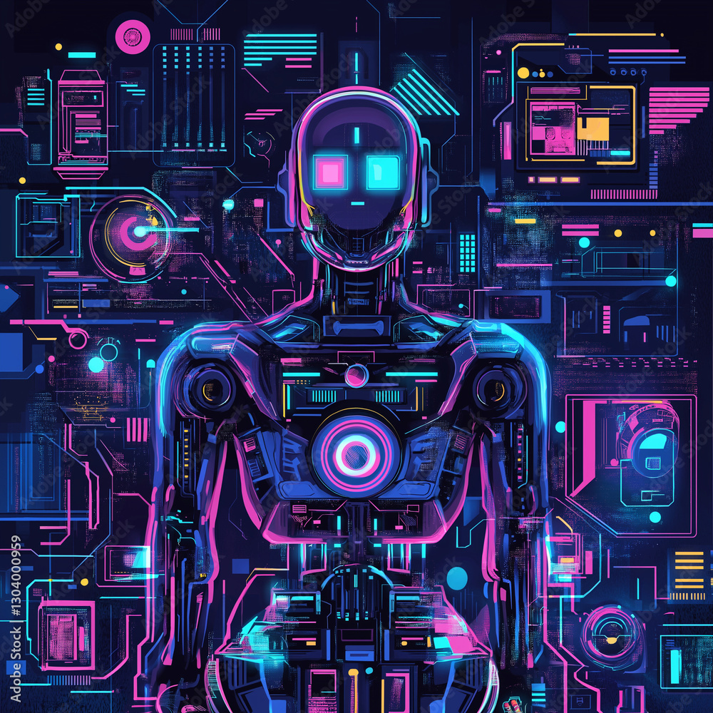 Fototapeta premium Futuristic spaceship with robot design and digital elements in a tech-inspired space theme