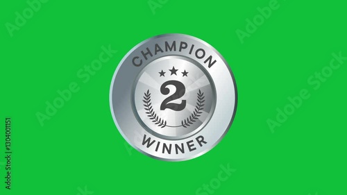 Silver medal winner second place champion victory metal medallion competition reward for top performer animation green screen transparent chroma key