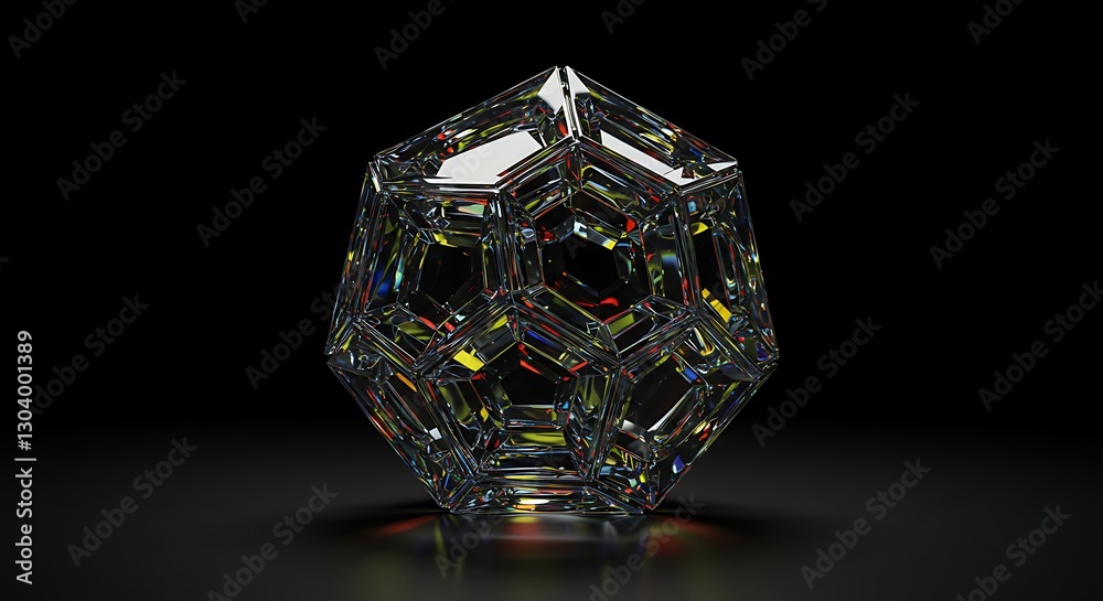 Complex Crystal Structure Diamond on Black Surface with Reflected Color Complex Crystal Structure Diamond on Black Surface with Reflected Color