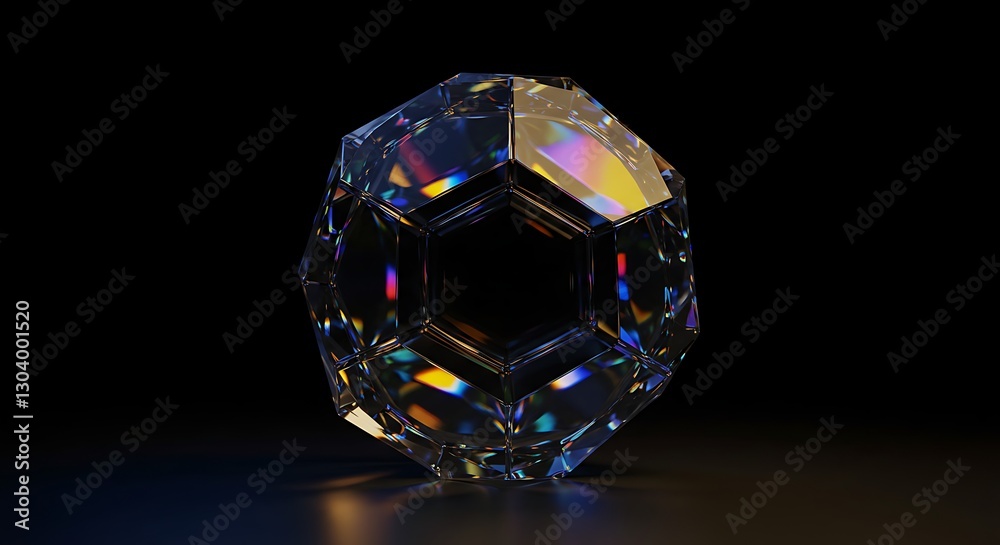 Captivating Diamond Like Crystal Structure Reflecting Rainbow Light on Dark Background Captivating Diamond Like Crystal Structure Reflecting Rainbow Light on Dark Background