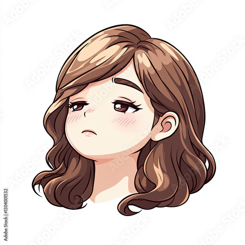 Chibi style character with half closed eyes and soft expression, looking sleepy photo