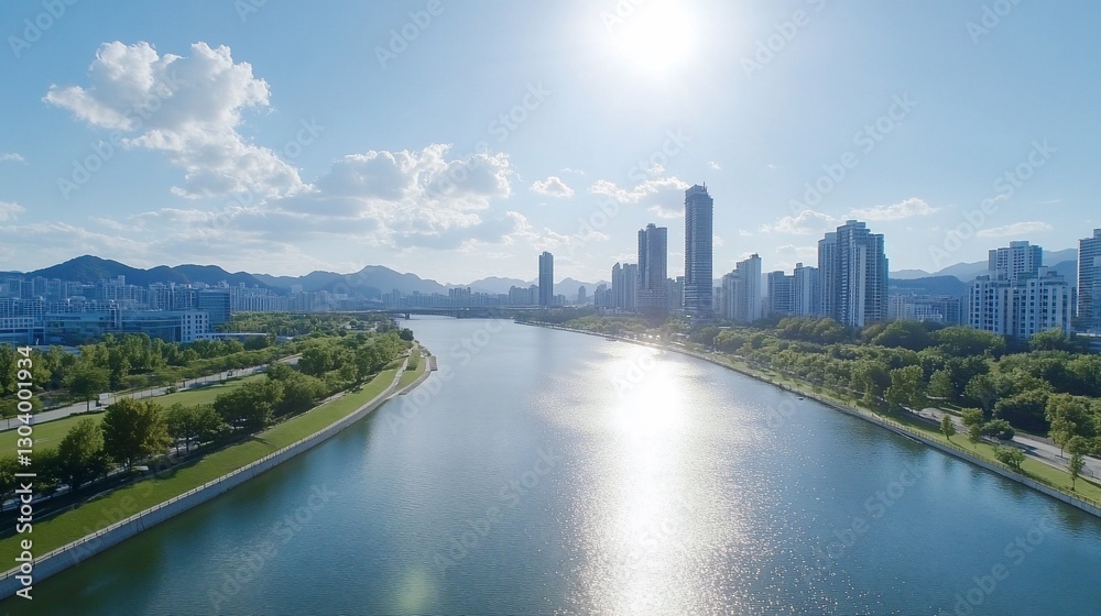 Fototapeta premium City river park summer sunny day