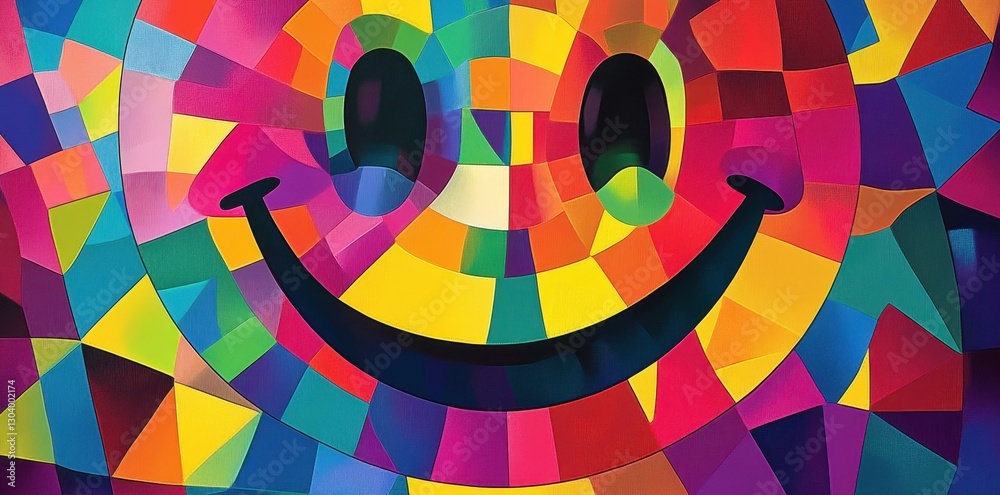 Obraz premium A colorful mosaic smiley face depicting joy and happiness in art