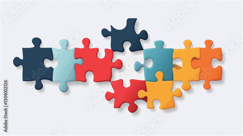 A digital illustration depicting several colorful puzzle pieces arranged in a slightly scattered, interlocking pattern against a plain white background.  The puzzle pieces are rendered in