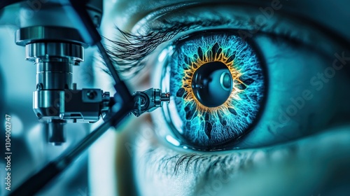 A miniature robotic device treating a damaged human retina in a futuristic clinical setting
