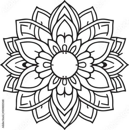 Intricate Black and White Mandala Line Art. Sacred Geometric Floral Pattern for Coloring, Tattoos, and Digital Art, mandala silhouette vector style with a white background