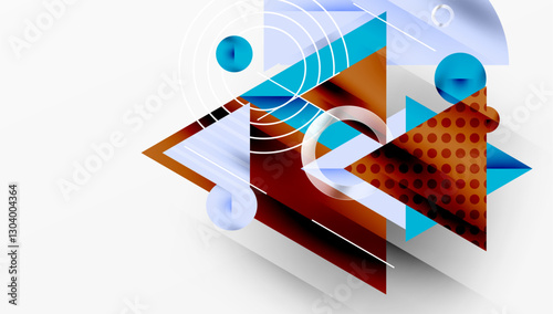 Modern Abstract Design with Overlapping Transparent Triangles and Circles