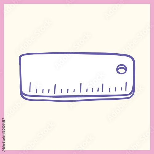 Hand-drawn doodle of a simple ruler with measurement markings, depicted in a minimalist and cartoon style with pastel colors, Vector Illustration