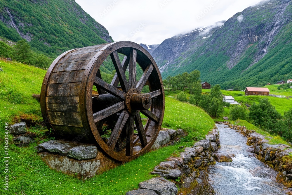 Fototapeta premium A rural hydro-powered mill, illustrating how energy was harnessed in the past
