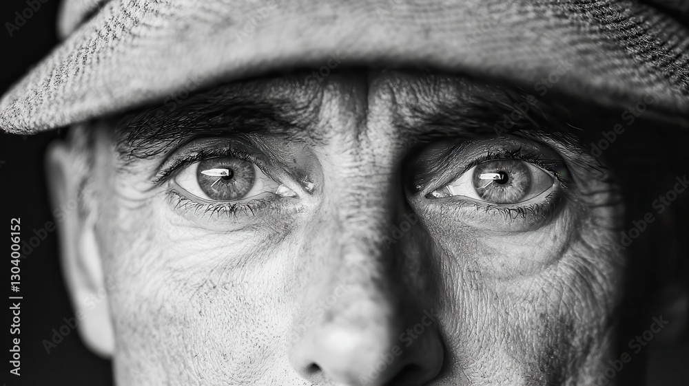 Obraz premium Intense human portrait close-up photography studio setting emotional expression black and white dramatic lighting