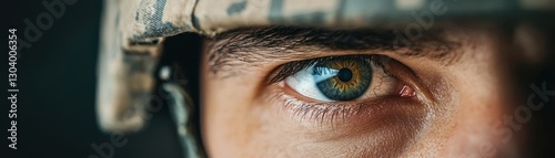 Soldier's intense gaze military base portrait close-up emotional depth focused perspective