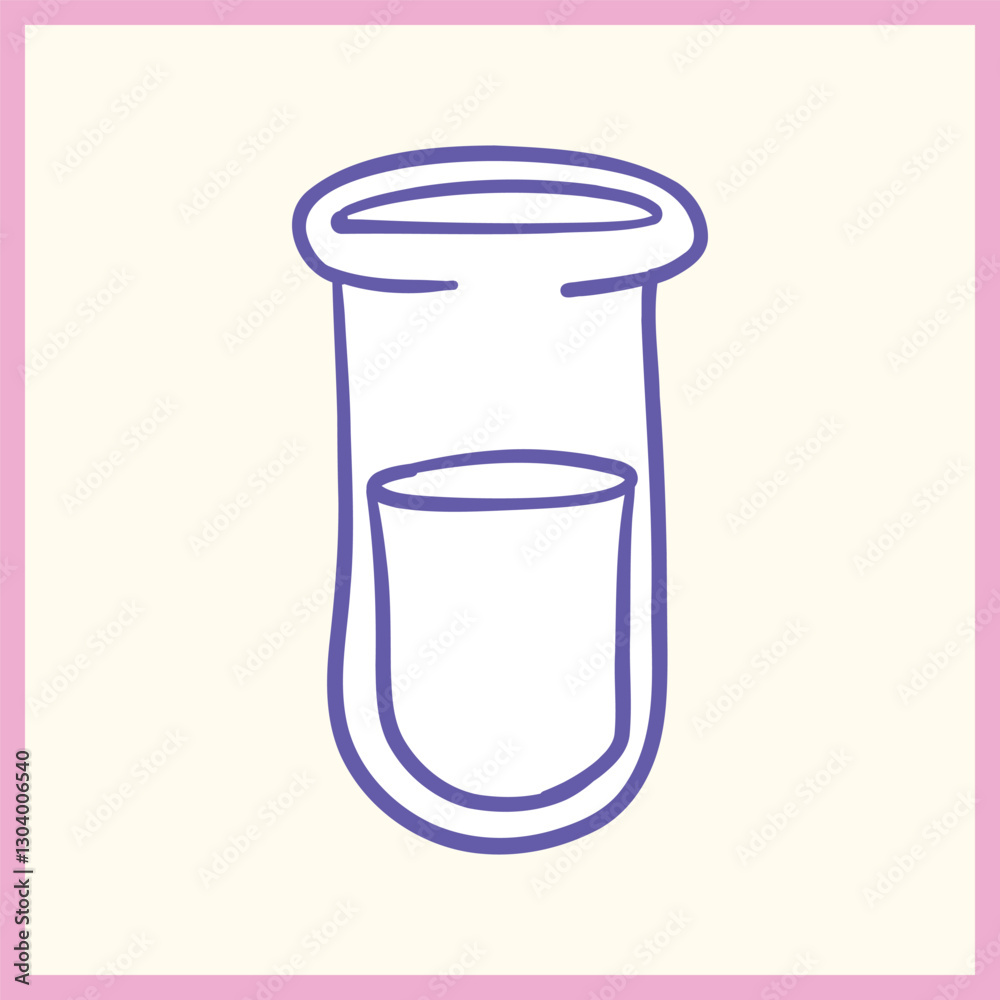 Minimalist hand-drawn icon of a test tube containing liquid, outlined in purple with a pastel background, representing science and chemistry, Vector Illustration Minimalist hand-drawn icon of a test tube containing liquid, outlined in purple with a pastel background, representing science and chemistry, Vector Illustration