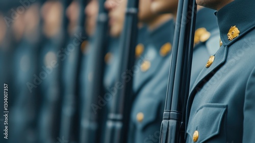 Military parade formation city square photography urban environment close-up discipline and precision photo