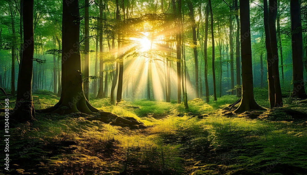 Obraz premium Forest background with morning sunlight