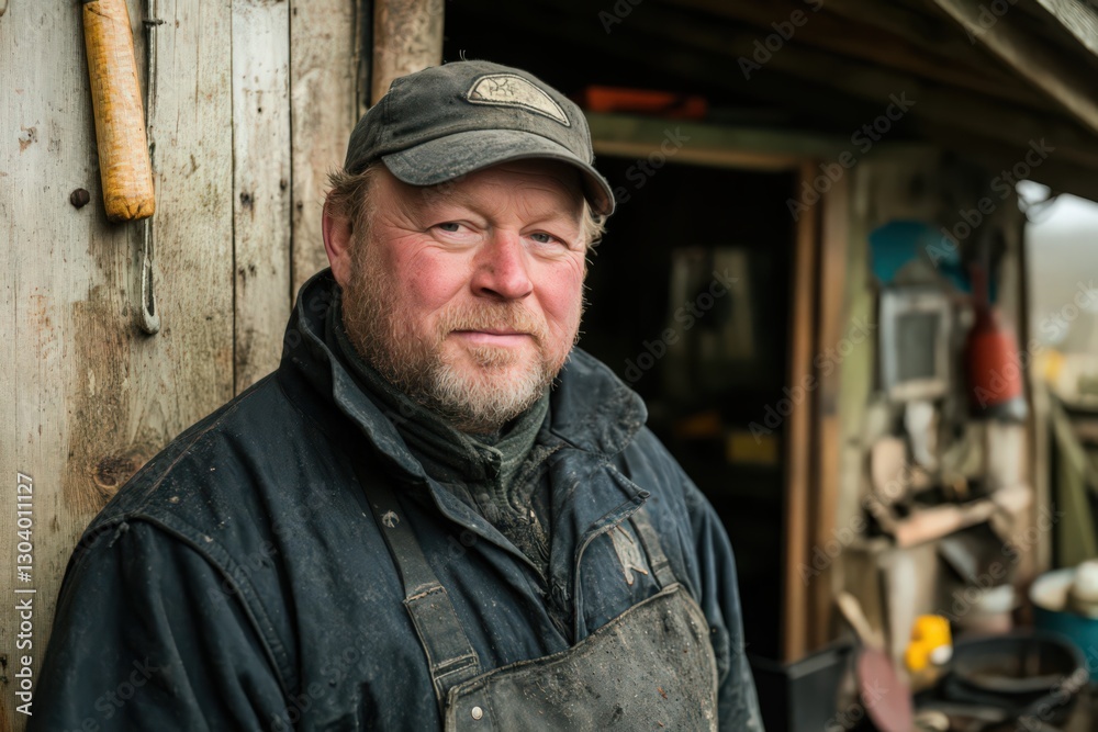 Portrait of a Weathered Man Near a Rustic Shed Portrait of a Weathered Man Near a Rustic Shed