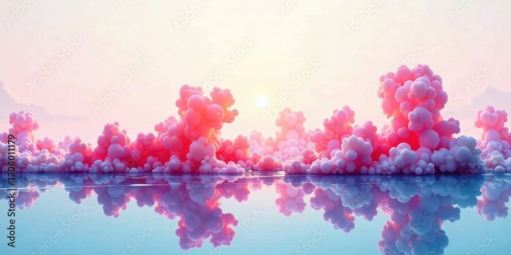 Fototapeta premium Dreamlike pastel cloudscape reflecting on a serene body of water at sunrise