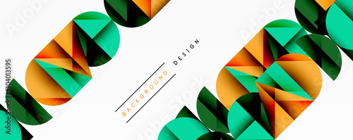 Abstract geometric pattern with intersecting circles and triangles in gradients. The high-contrast composition creates depth and a dynamic, modern aesthetic