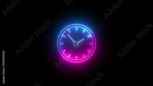 Analog Glowing Clock Animation, 12 Hour Loop. 12 hours Neon Countdown animation on black background. glowing neon red color clock watch   analog clock timer circle animated 