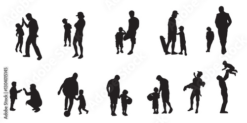 vector silhouette of father and son
