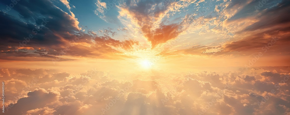 Fototapeta premium Vibrant sunrise illuminating clouds in a colorful sky.