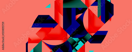 Abstract geometric artwork with interwoven angular and curved shapes, dynamic composition with smooth gradients and bold contrasts