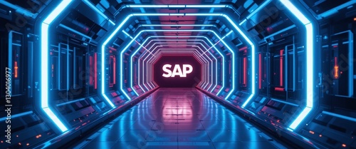 Futuristic SAP Data Center Corridor - Cyberpunk aesthetics