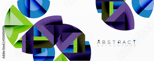 Abstract geometric artwork with interwoven angular and curved shapes, dynamic composition with smooth gradients and bold contrasts