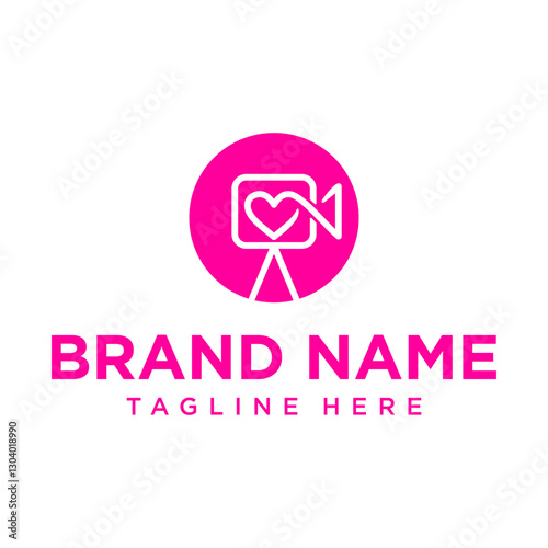 love cinema camera logo, lens with heart design vector simple elegant modern style