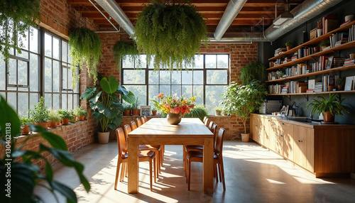 modern office setting, surrounded by natural plants and greenery. The bright lighting adds a refreshing touch to the workspace.