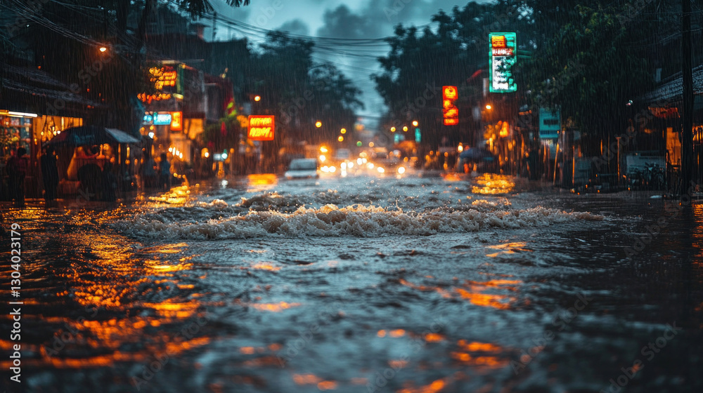 Obraz premium Startup civil engineering teams collaborating on AI-powered flood prevention strategies, refining real-time hydrological modeling, optimizing smart drainage infrastructure