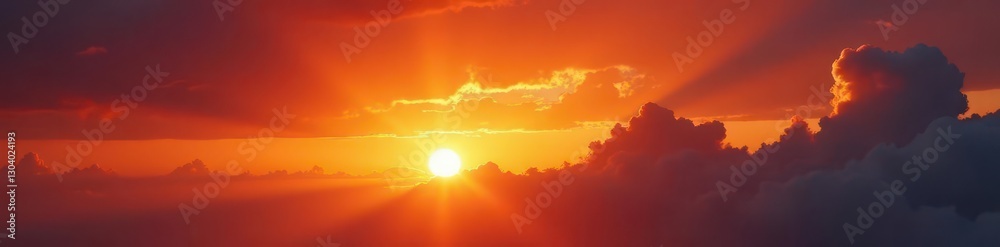 Fiery sunset, dramatic clouds ablaze, deep orange hues, illustration, late afternoon Fiery sunset, dramatic clouds ablaze, deep orange hues, illustration, late afternoon